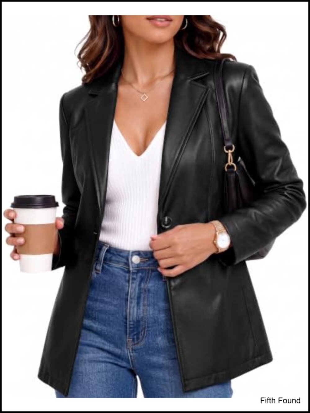 Slim Fit Faux Leather Blazer Suit Jacket Long Sleeve Workwear